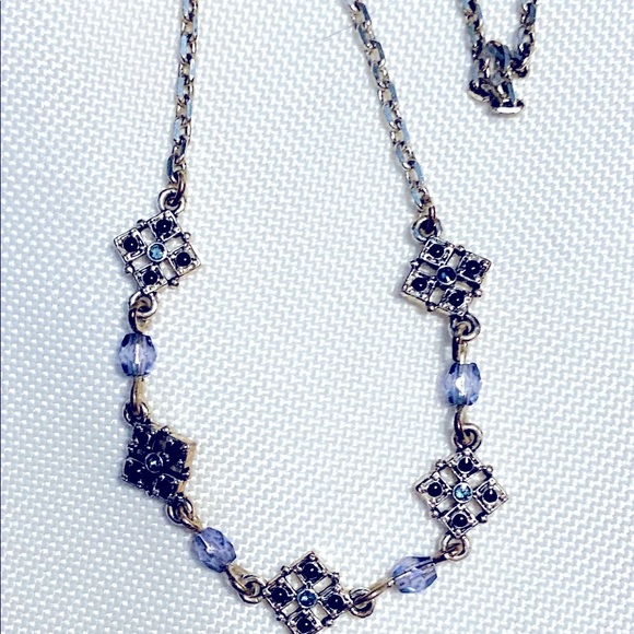 Handcrafted Dainty Silver Tone Chain Necklace Accented With Blue Stones - Picture 2 of 4